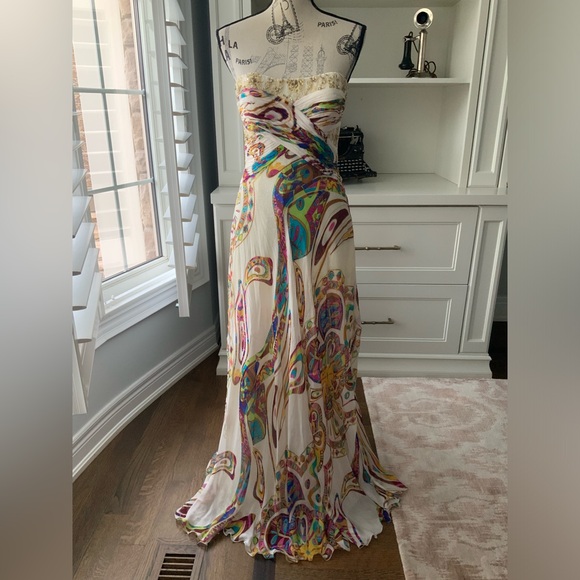 Vintage 90’S Y2K DIANE FREIS Silk Long Sparkle Bright Boho Strapless Gown Size 6 - Picture 5 of 16